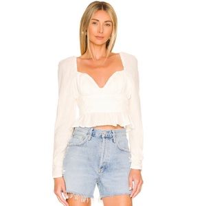 Free People Chloe Smocked Tie Neck Crop Top Cotton Gauze Boho Small NWT